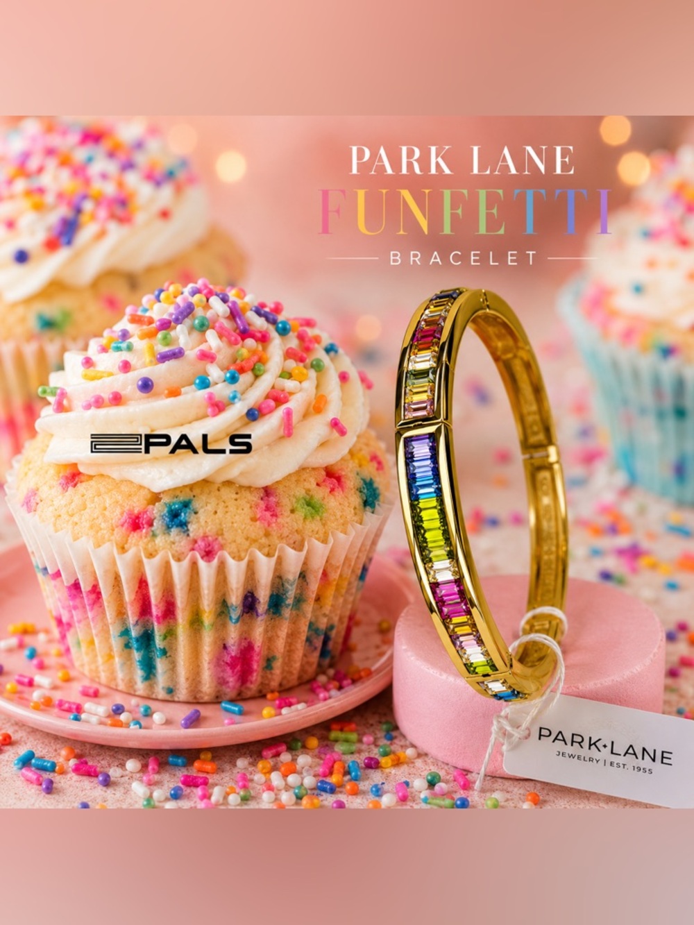 Park Lane Women’s Funfetti Bracelet Gold Tone Rainbow Baguette Crystal Bangle